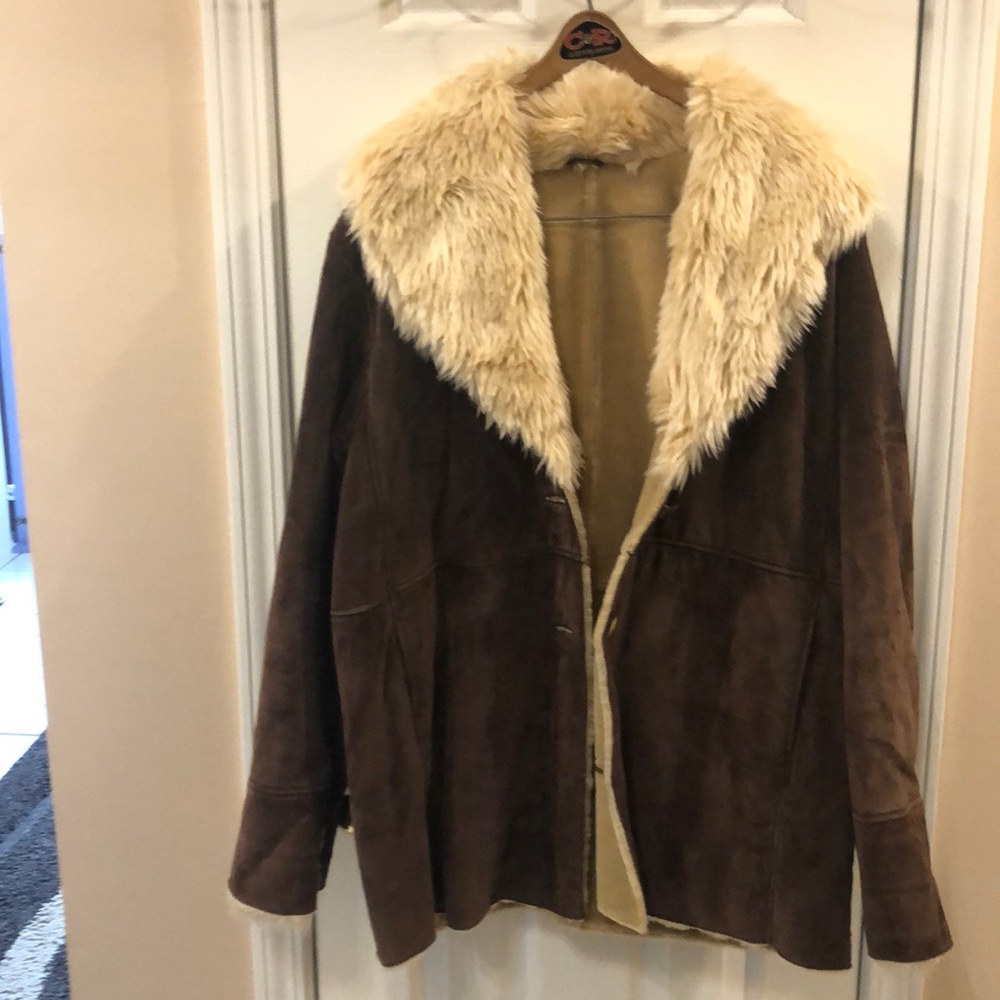 Brown fur coat.